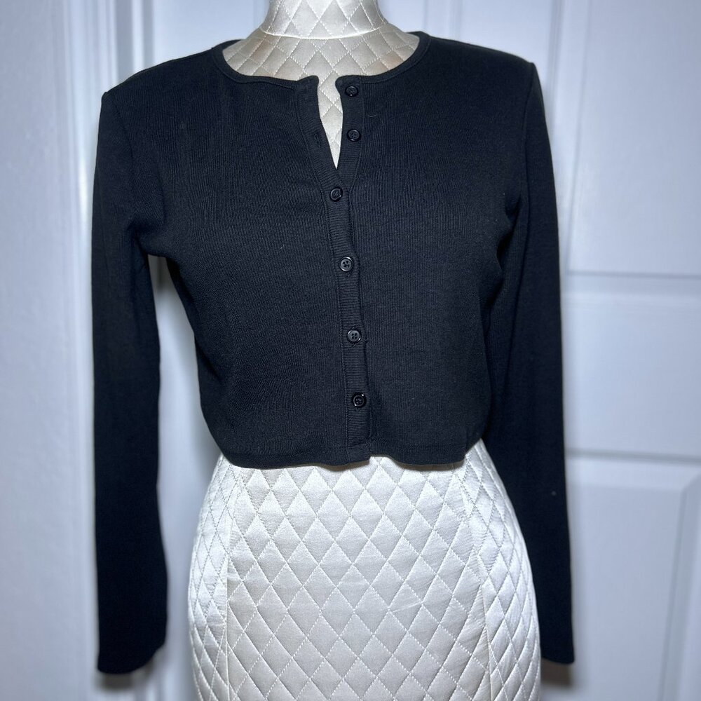 ZARA Black Button Up Long Sleeve Knit Crop Cardigan Sweater, Size Large